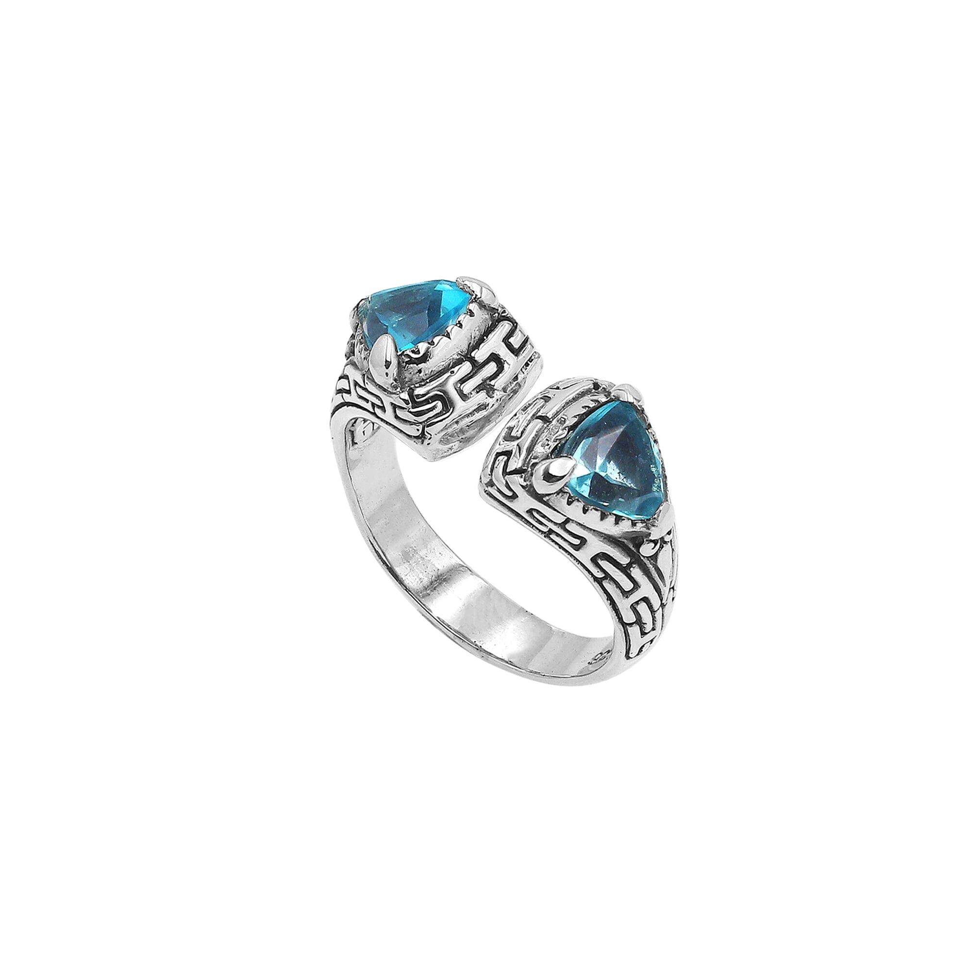 Sterling Silver Balinese Open Ring With Blue Topaz Quartz For Wholesale