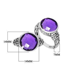 Sterling Silver Round Amethyst Quartz Ring With Filigree Detailing And Polished Finish