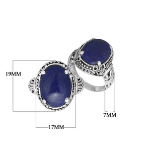 Sterling Silver Oval Shape Lapis Lazuli Ring With Balinese Engraved Band
