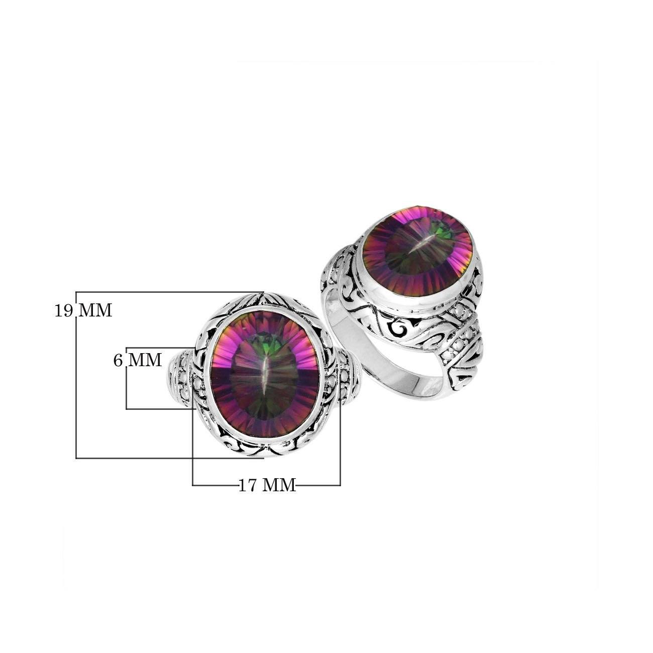 Sterling Silver Mystic Quartz Ring With Balinese Engraved Band