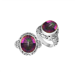 Sterling Silver Mystic Quartz Ring With Balinese Engraved Band