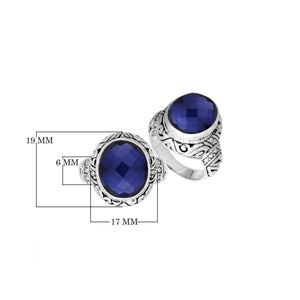 Sterling Silver Sapphire Quartz Ring With Balinese Engraved Band