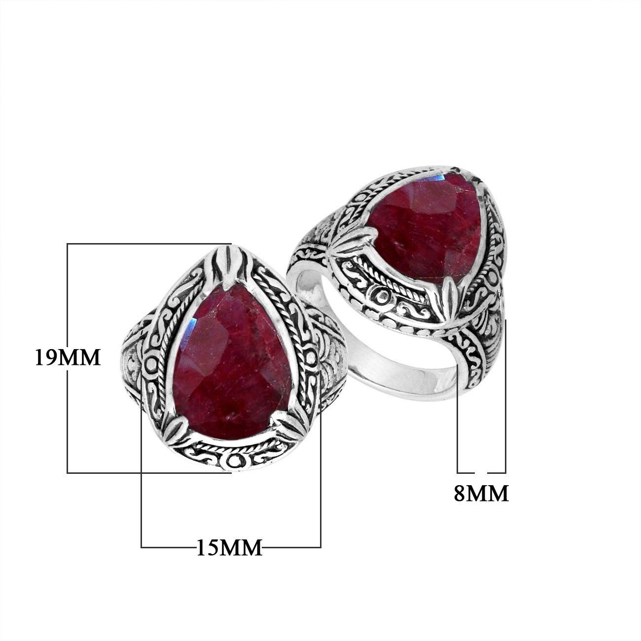 Sterling Silver Ruby Quartz Ring With Balinese Engraved Band