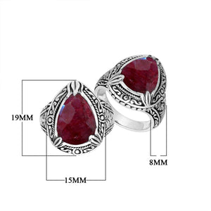 Sterling Silver Ruby Quartz Ring With Balinese Engraved Band