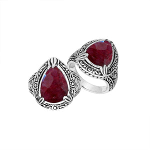 Sterling Silver Ruby Quartz Ring With Balinese Engraved Band
