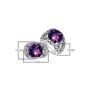 Sterling Silver Balinese Scroll Pattern Ring With Amethyst Quartz