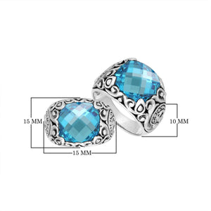 Sterling Silver Balinese Scroll Pattern Ring With Blue Topaz Quartz