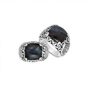 Sterling Silver Balinese Scroll Pattern Ring With Labradorite