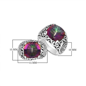 Sterling Silver Balinese Scroll Pattern Ring With Mystic Quartz