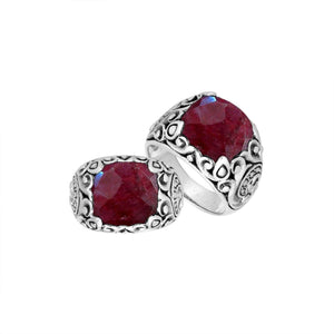 Sterling Silver Balinese Scroll Pattern Ring With Ruby