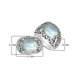 Sterling Silver Balinese Scroll Pattern Ring With Rainbow Moonstone