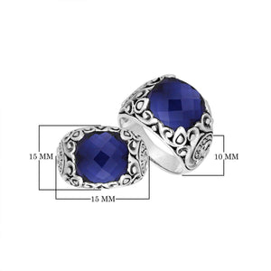 Sterling Silver Balinese Scroll Pattern Ring With Sapphire Quartz