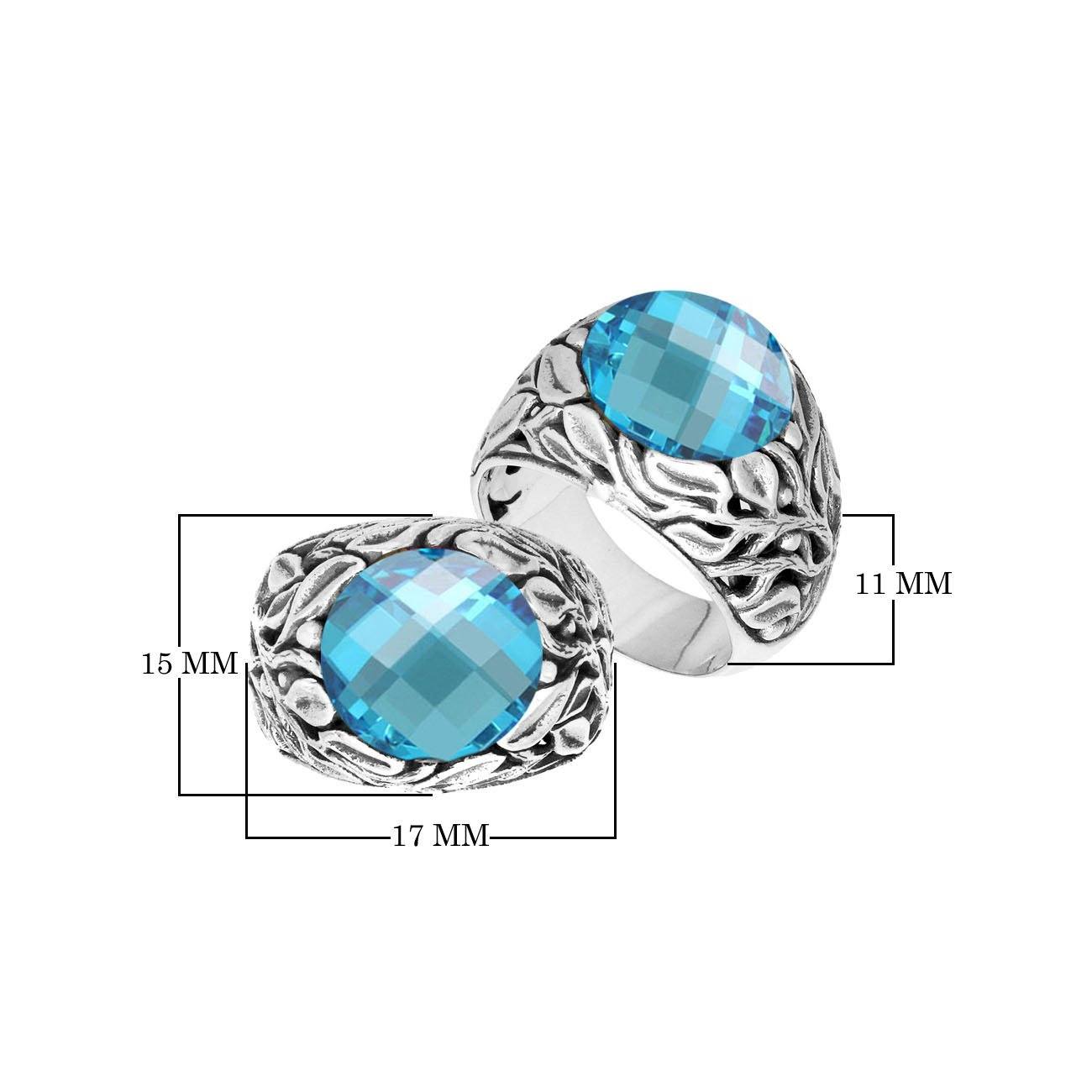 Sterling Silver Leaf Pattern Ring With Blue Topaz Quartz