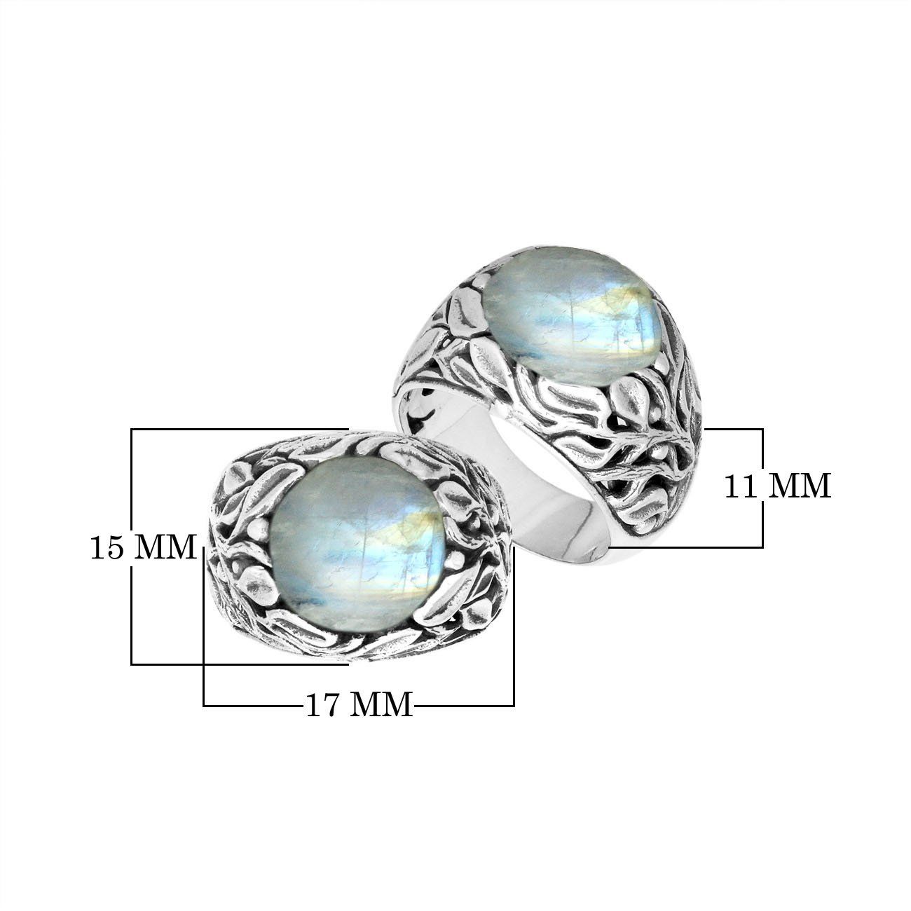 Sterling Silver Leaf Pattern Ring With Rainbow Moonstone
