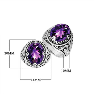 Amethyst Quartz Oval Sterling Silver Balinese Ring Handcrafted In Indonesia