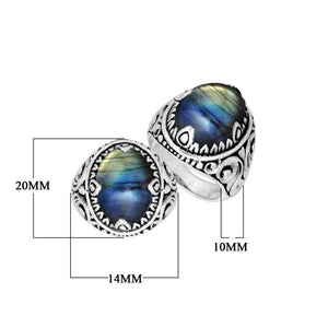 Labradorite Oval Sterling Silver Balinese Ring Handcrafted In Indonesia
