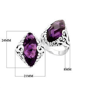 Sterling Silver Amethyst Quartz Marquise Balinese Ring Handcrafted In Indonesia