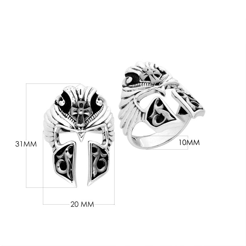 Sterling Silver Beautiful Designer Warrior Helmet Heritage Ring With Balinese Detailing.