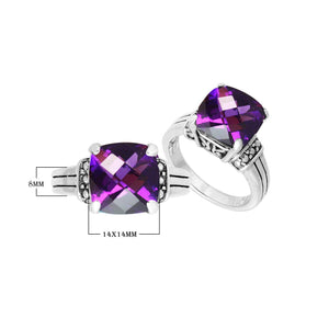 Sterling Silver Beautiful Designer Amethyst Quartz Cushion Heritage Statement Ring With Balinese Detailing.