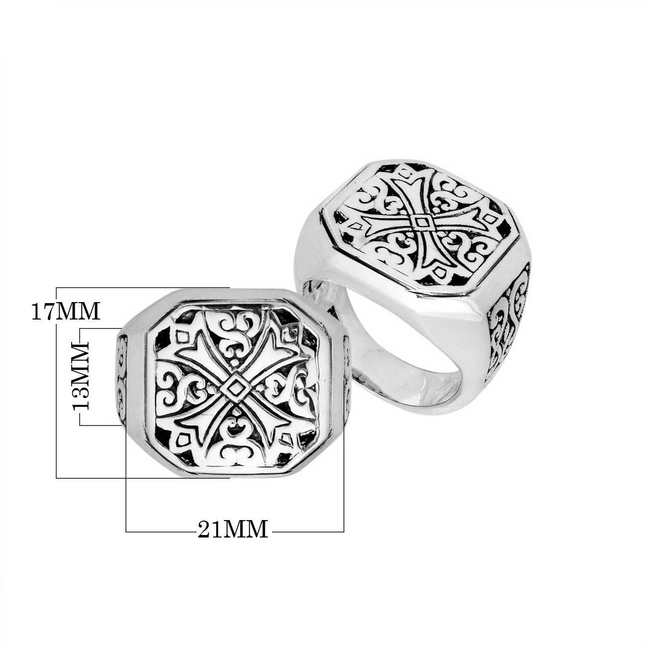 Sterling Silver Cross Pattern Oxidized Octagon Designer Ring For Wholesale Jewelry Buyers.