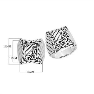 Sterling Silver handcrafted rectangular tribal design ring wholesale from Bali, Indonesia with swirl and line engravings