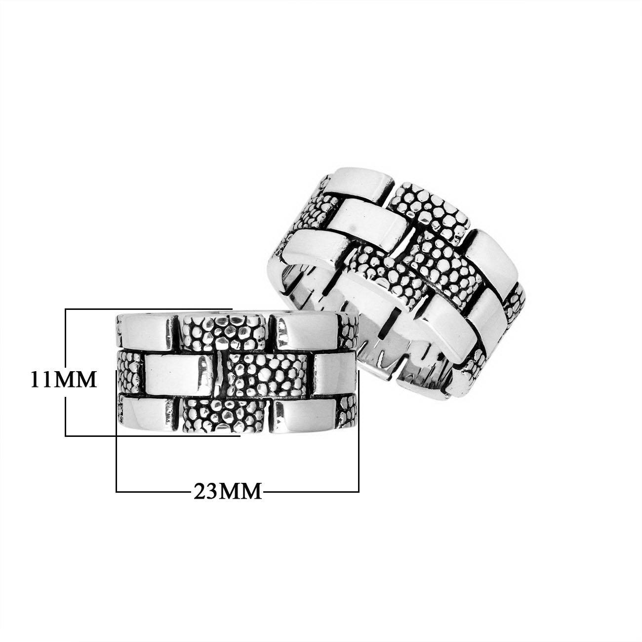 Sterling Silver handcrafted brick pattern ring wholesale from Bali, Indonesia with oxidized dotted design