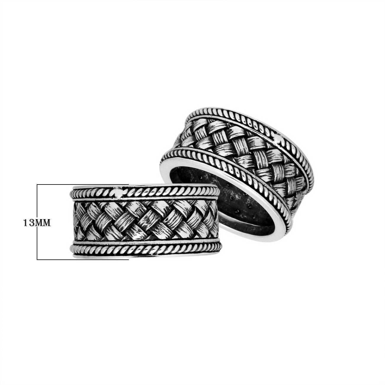 Sterling Silver handcrafted woven pattern ring wholesale from Bali, Indonesia with oxidized rope edge design