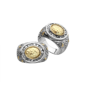 Wholesale Sterling Silver With 18K Gold Hammered Oval Center Ring With Balinese Carvings.