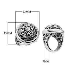 Wholesale Silver Overlay Over Copper Round Carved Dome Ring With Balinese Details.