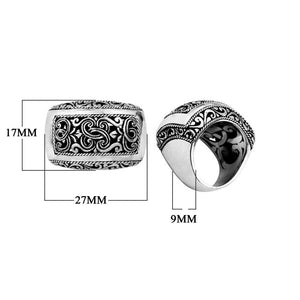 Wholesale Silver Overlay Over Copper Wide Carved Scrollwork Balinese Ring.