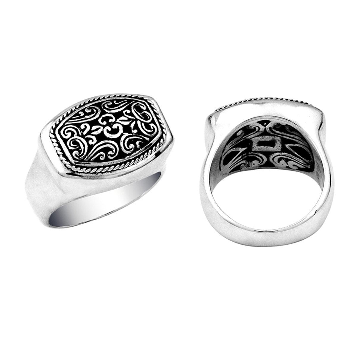 Wholesale Silver Overlay Over Copper Rectangular Carved Balinese Signet Ring.
