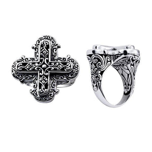 Wholesale Silver Overlay Over Copper Cross-Shaped Carved Balinese Heritage Ring.