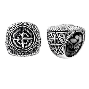 Wholesale Silver Overlay Over Copper Compass Heart Carved Balinese Ring.