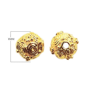 Filigree round bead with spiral details in 18K gold overlay over copper, handcrafted in India.