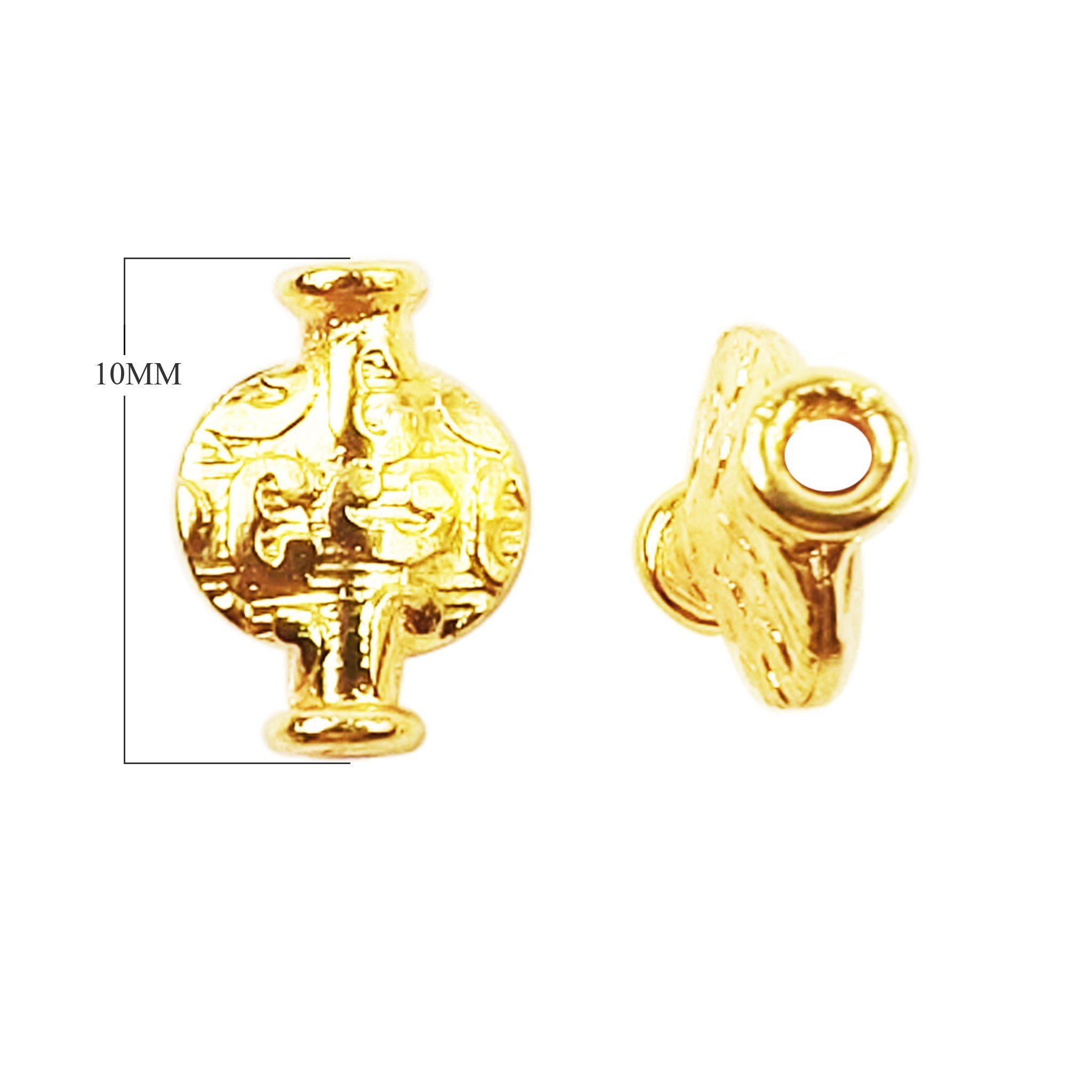 Handcrafted vessel-shaped decorative bead with engraved texture in 18K gold overlay over copper for wholesale jewelry production.