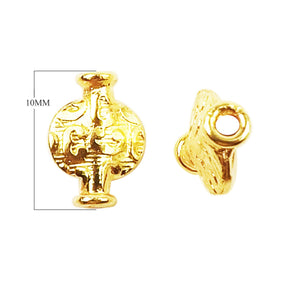 Handcrafted vessel-shaped decorative bead with engraved texture in 18K gold overlay over copper for wholesale jewelry production.