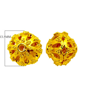 Wholesale 18K gold overlay copper filigree round bead with openwork floral pattern handcrafted in India.