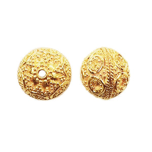 Wholesale 18K Gold Overlay textured round copper beads handcrafted in India with detailed filigree design.