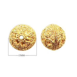 Wholesale 18K Gold Overlay textured round copper beads handcrafted in India with detailed filigree design.