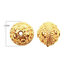 Handcrafted granulated embossed round bead with 18K gold overlay over copper, made in India for wholesale jewelry manufacturing.