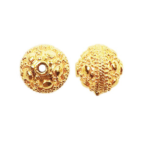 Handcrafted granulated embossed round bead with 18K gold overlay over copper, made in India for wholesale jewelry manufacturing.