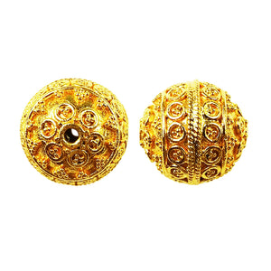 Handcrafted ornate granulated round bead with 18K gold overlay over copper, made in India for wholesale jewelry manufacturing.