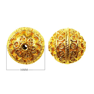 Handcrafted ornate granulated round bead with 18K gold overlay over copper, made in India for wholesale jewelry manufacturing.