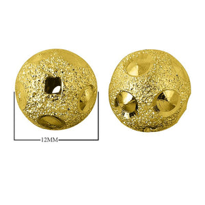 Handcrafted frosted-texture round bead with dome-cut impressions and 18K gold overlay over copper, made in India for wholesale jewelry manufacturing.