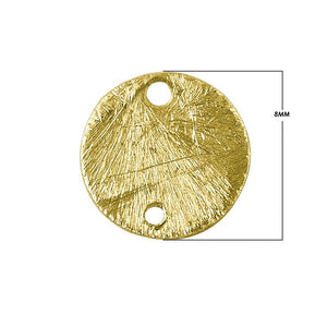 Textured round two-hole connector in 18K gold overlay over copper handcrafted in India for wholesale jewelry making