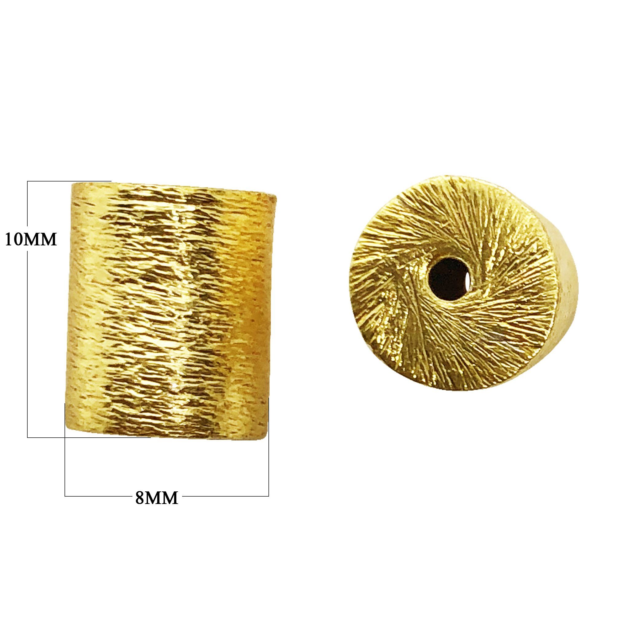 Handcrafted cylinder shape brushed bead with 18K Gold Overlay Over Copper from India