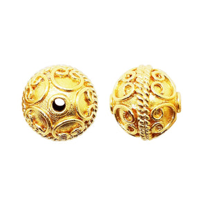 Handcrafted decorative openwork round bead made from 18K Gold Overlay Over Copper in India for wholesale jewelry manufacturing.