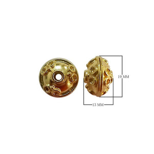 Handcrafted domed round engraved bead made from 18K Gold Overlay Over Copper in India for wholesale jewelry manufacturing.
