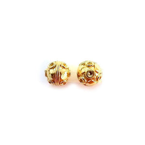 18K Gold Overlay copper round bead with traditional textured design handcrafted in India for wholesale jewelry making