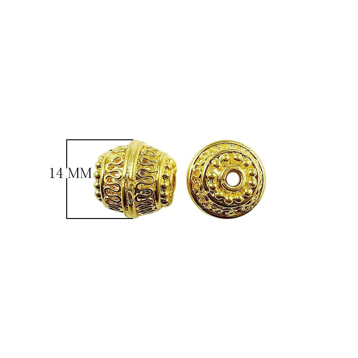 18K Gold Overlay over copper round beaded spacer bead with ornate detailing handcrafted in India for wholesale jewelry making